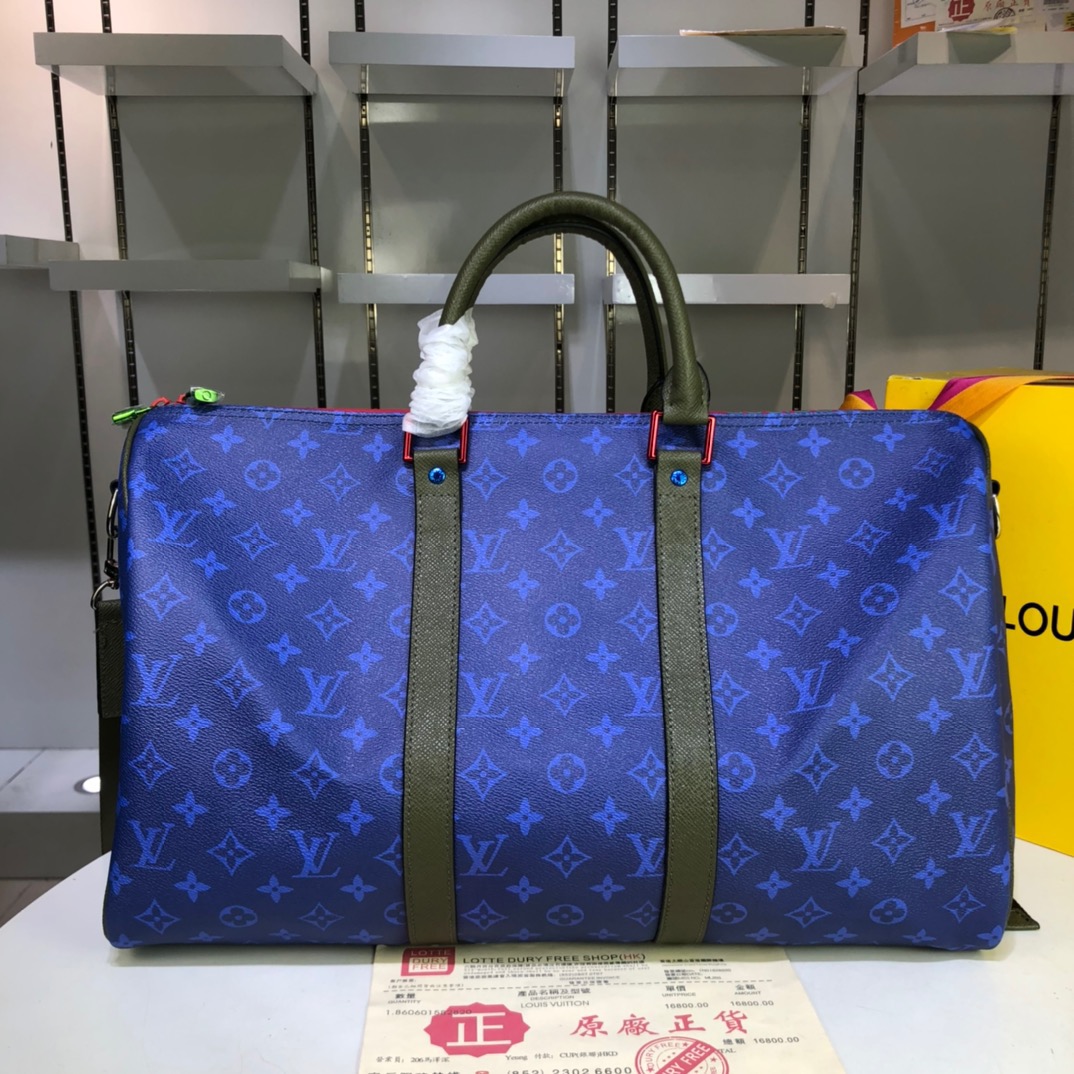 旅行包/大包 经典的Keepall 45手袋采用Damier Graphite帆布 蓝色
